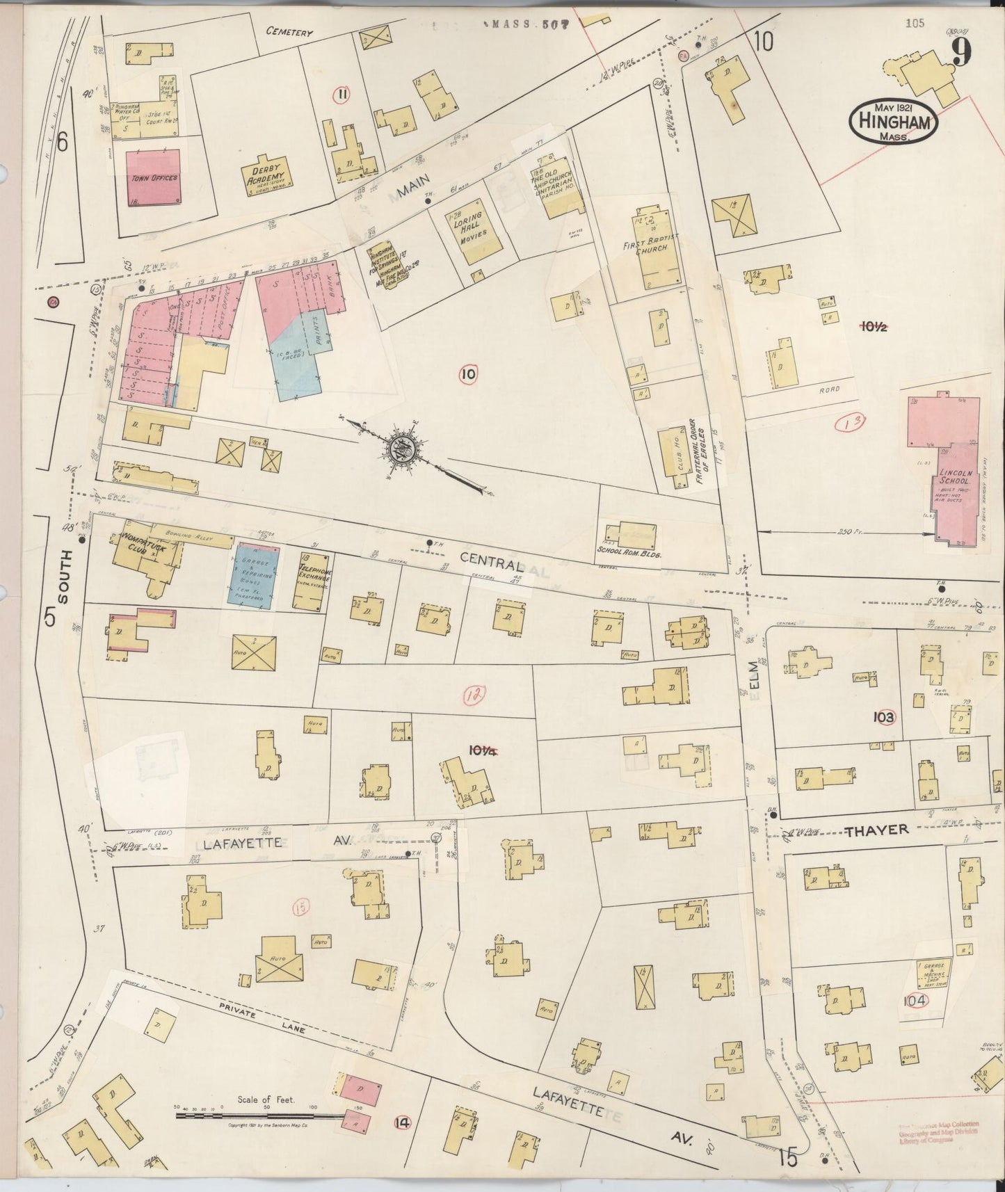 Sanborn Fire Insurance Map from Hingham, Plymouth County, Massachusetts (1948), Sheet #0009 - Historic Sanborn Fire Insurance Map Print, vintage old map wall art, antique decor, genealogy gift, Massachusetts Massachusetts map