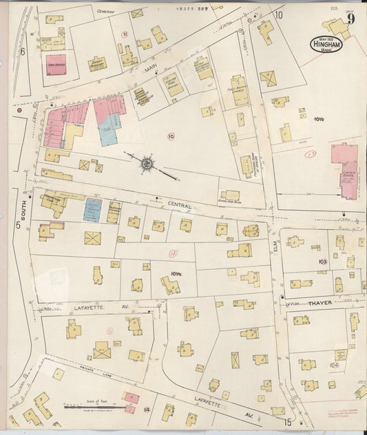 Sanborn Fire Insurance Map from Hingham, Plymouth County, Massachusetts (1948), Sheet #0009 - Historic Sanborn Fire Insurance Map Print, vintage old map wall art, antique decor, genealogy gift, Massachusetts Massachusetts map