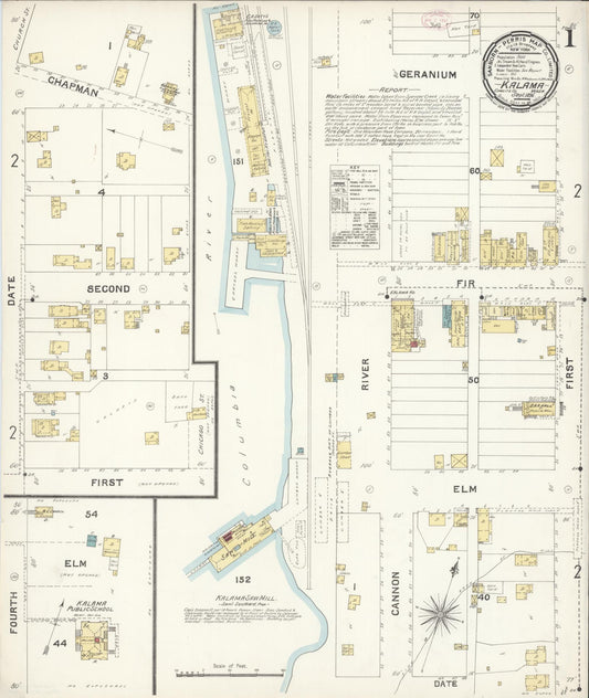 Sanborn Fire Insurance Map from Kalama, Cowlitz County, Washington (1896), Sheet #0001 - Complete Map Set gallery image, historic Sanborn map, vintage wall art, Washington Washington