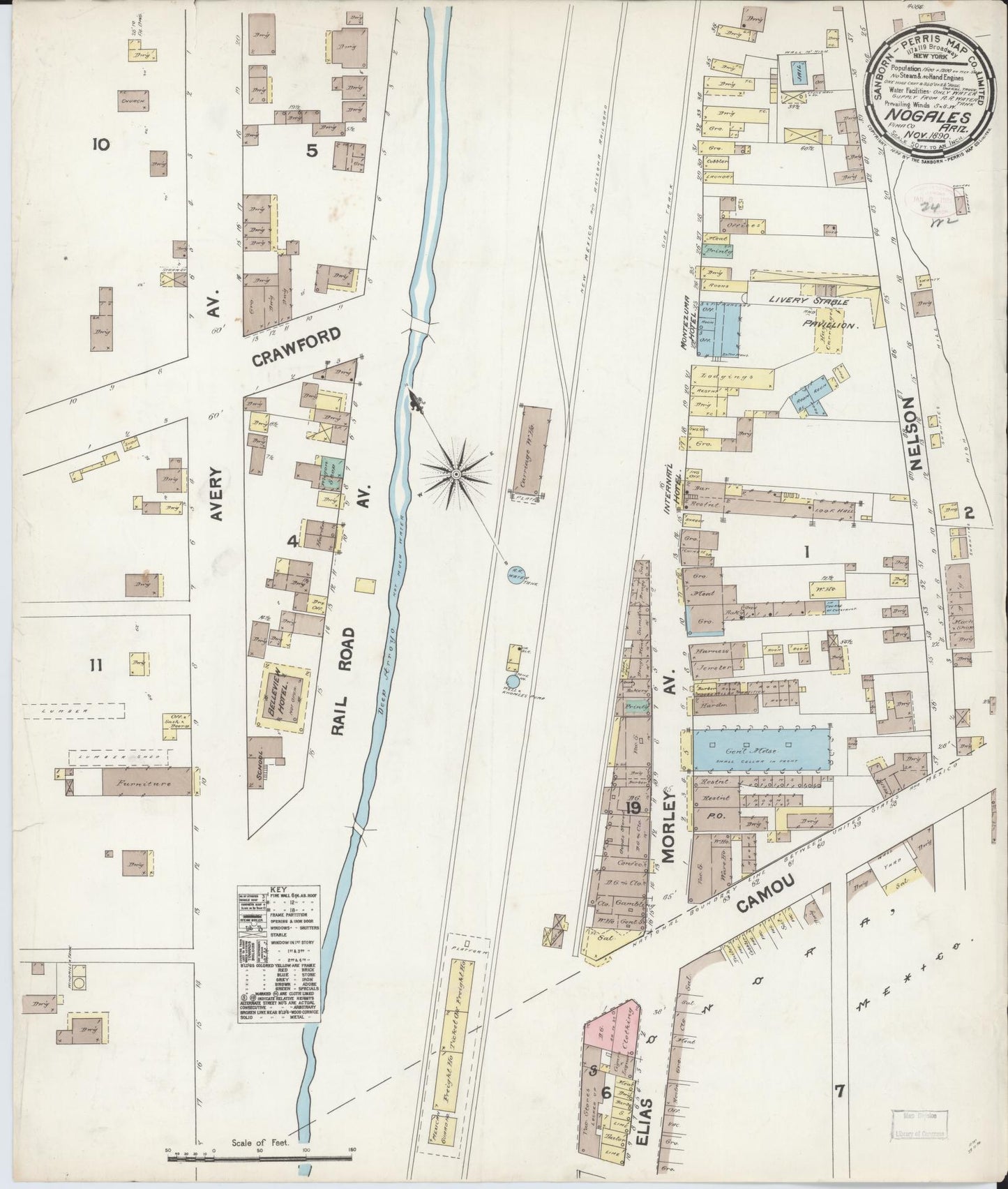 Sanborn Fire Insurance Map from Nogales, Santa Cruz County, Arizona (1890), Sheet #0001 - Historic Sanborn Fire Insurance Map Print, vintage old map wall art, antique decor, genealogy gift, Arizona Arizona map