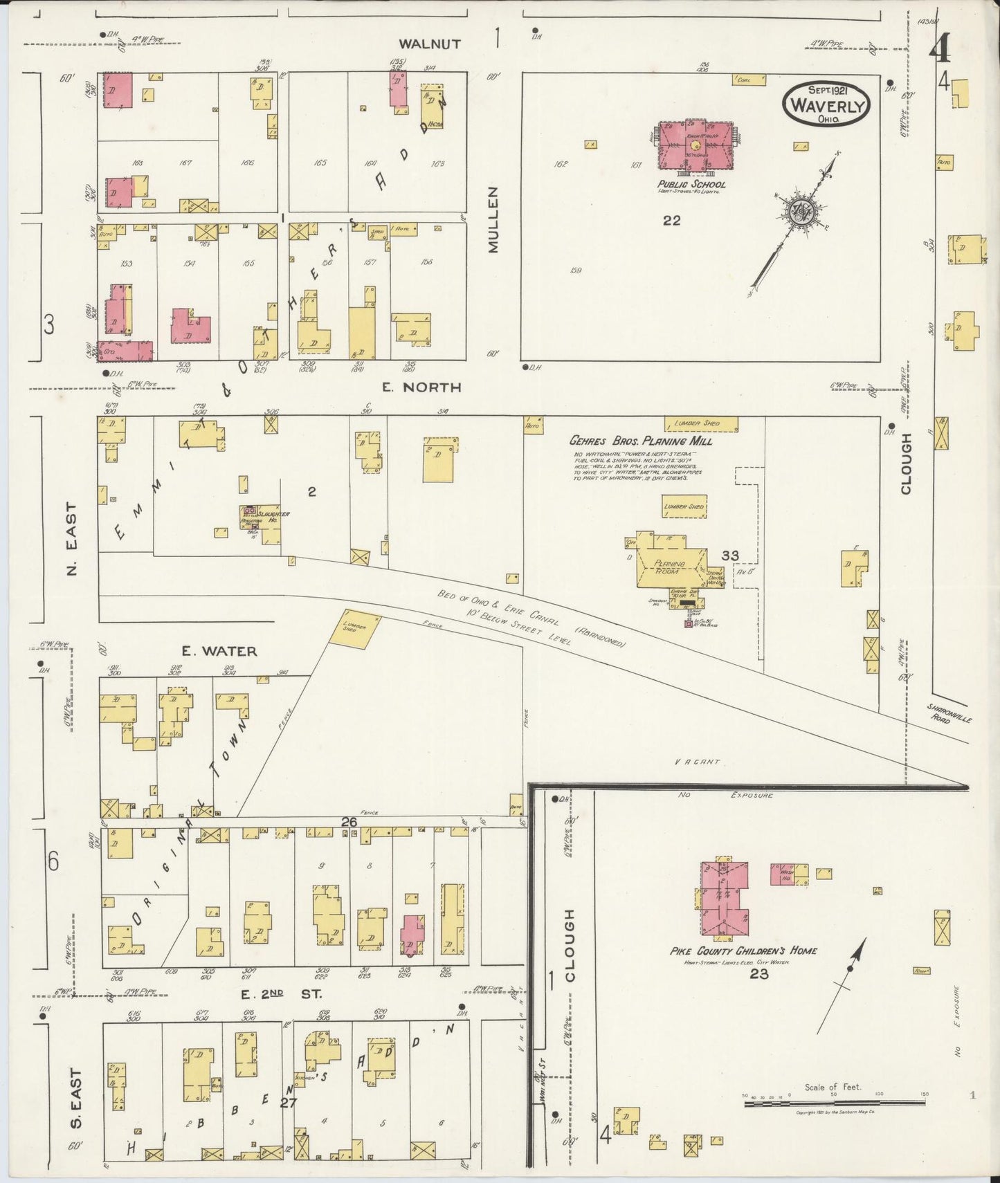Sanborn Fire Insurance Map from Waverly, Pike County, Ohio (1921), Sheet #0004 - Complete Map Set gallery image, historic Sanborn map, vintage wall art, Ohio Ohio