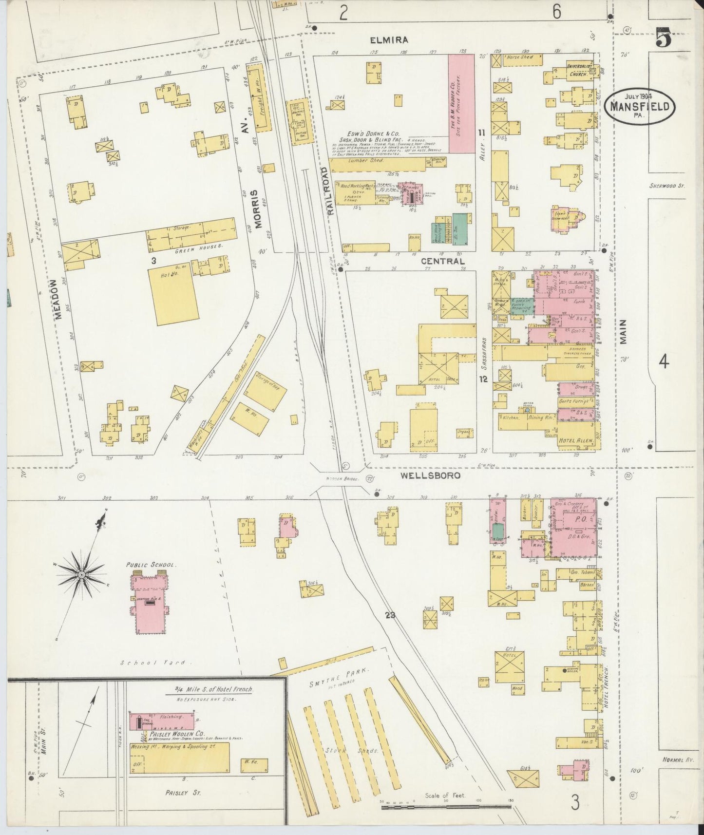 Sanborn Fire Insurance Map from Mansfield, Tioga County, Pennsylvania (1904), Sheet #0005 - Complete Map Set gallery image, historic Sanborn map, vintage wall art, Pennsylvania Pennsylvania