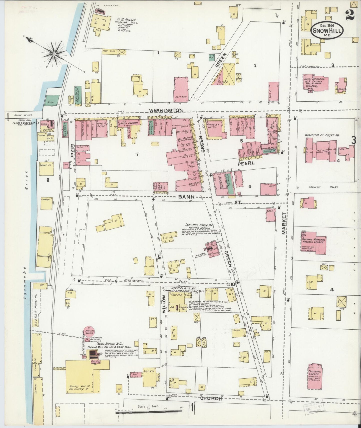Sanborn Fire Insurance Map from Snow Hill, Worcester County, Maryland (1904), Sheet #0002 - Complete Map Set gallery image, historic Sanborn map, vintage wall art, Maryland Maryland