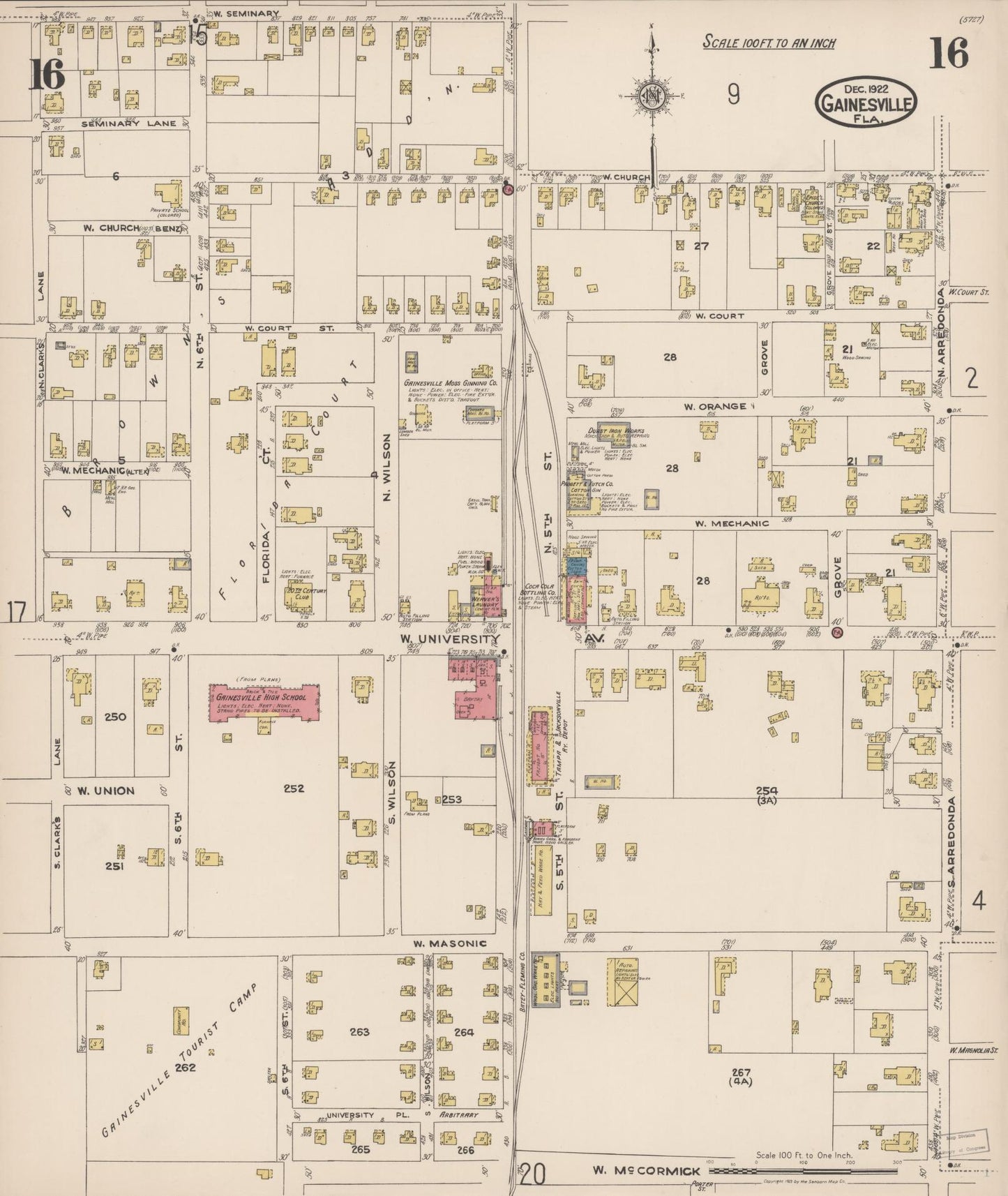 Sanborn Fire Insurance Map from Gainesville, Alachua County, Florida (1922), Sheet #0016 - Complete Map Set gallery image, historic Sanborn map, vintage wall art, Florida Florida