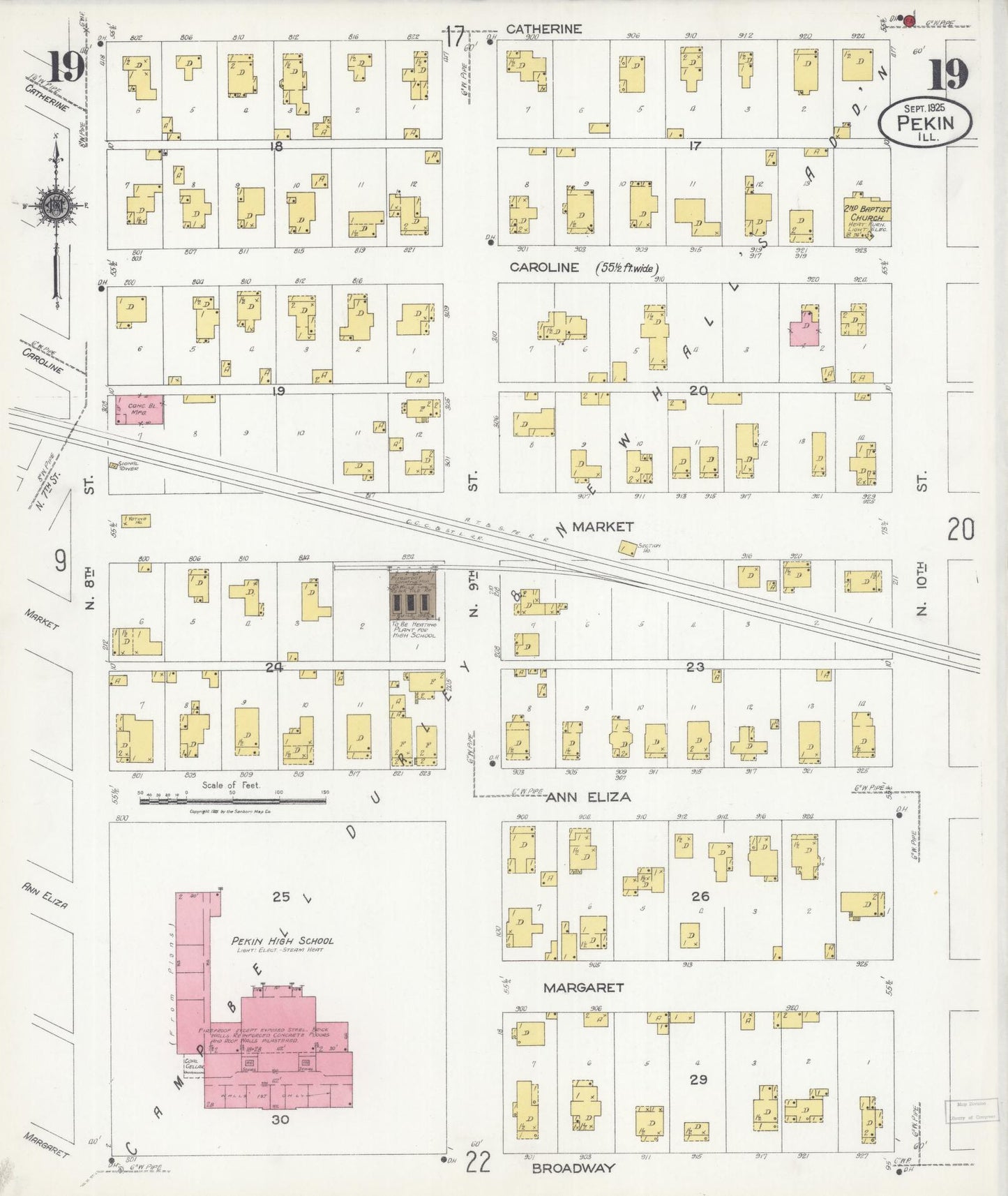 Sanborn Fire Insurance Map from Pekin, Tazewell County, Illinois (1925), Sheet #0019 - Historic Sanborn Fire Insurance Map Print, vintage old map wall art, antique decor, genealogy gift, Illinois Illinois map