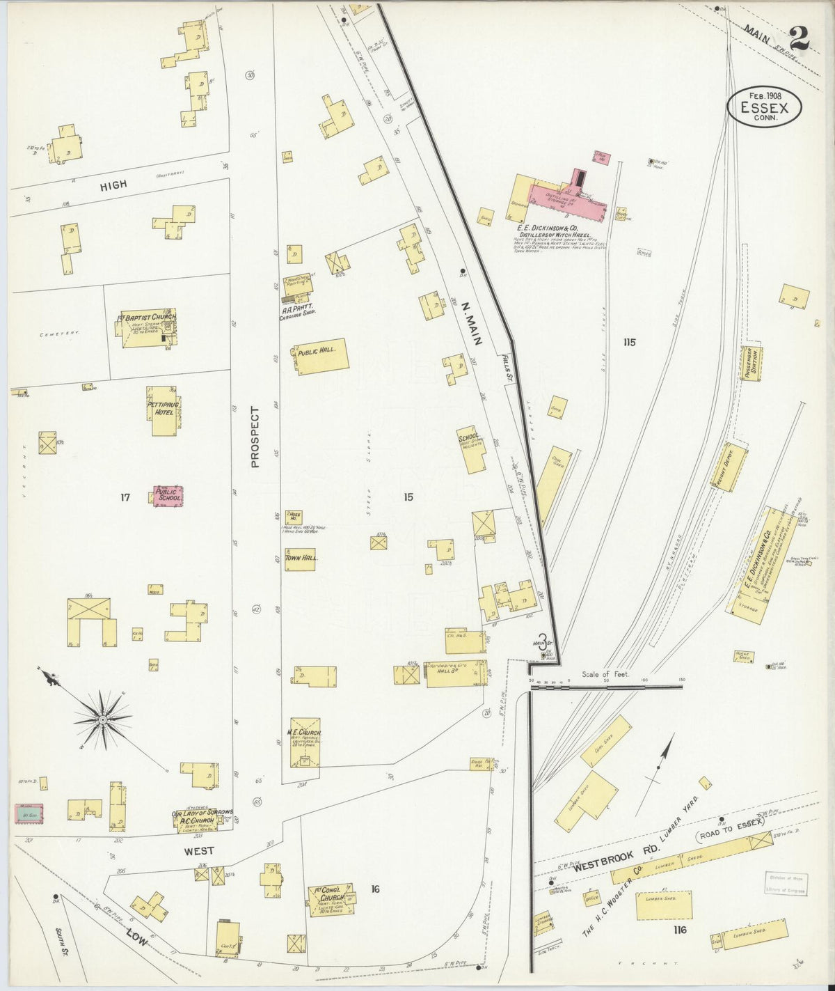 Sanborn Fire Insurance Map from Essex, Middlesex County, Connecticut (1908), Sheet #0002 - Historic Sanborn Fire Insurance Map Print, vintage old map wall art, antique decor, genealogy gift, Connecticut Connecticut map