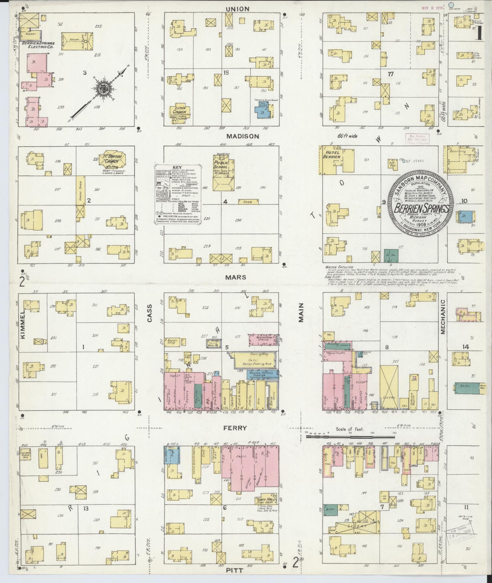 Sanborn Fire Insurance Map from Berrien Springs, Berrien County, Michigan. (1909) – Historic Sanborn Fire Insurance Map Print