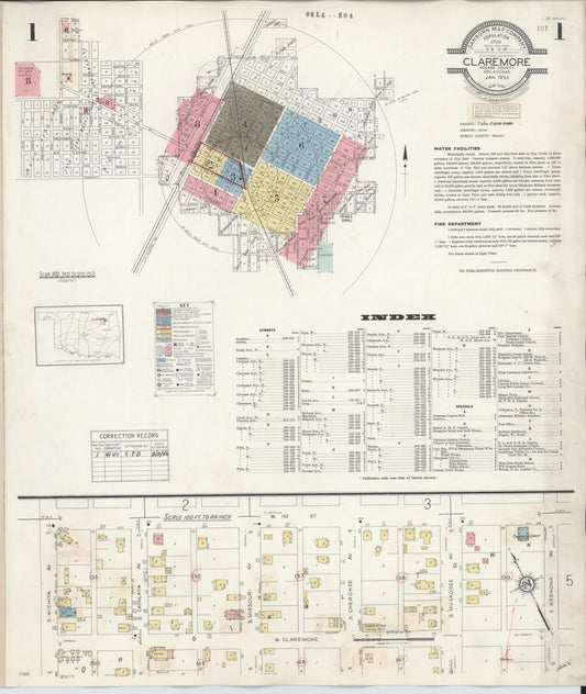 Sanborn Fire Insurance Map from Claremore, Rogers County, Oklahoma (1940), Sheet #0001 - Historic Sanborn Fire Insurance Map Print, vintage old map wall art, antique decor, genealogy gift, Oklahoma Oklahoma map