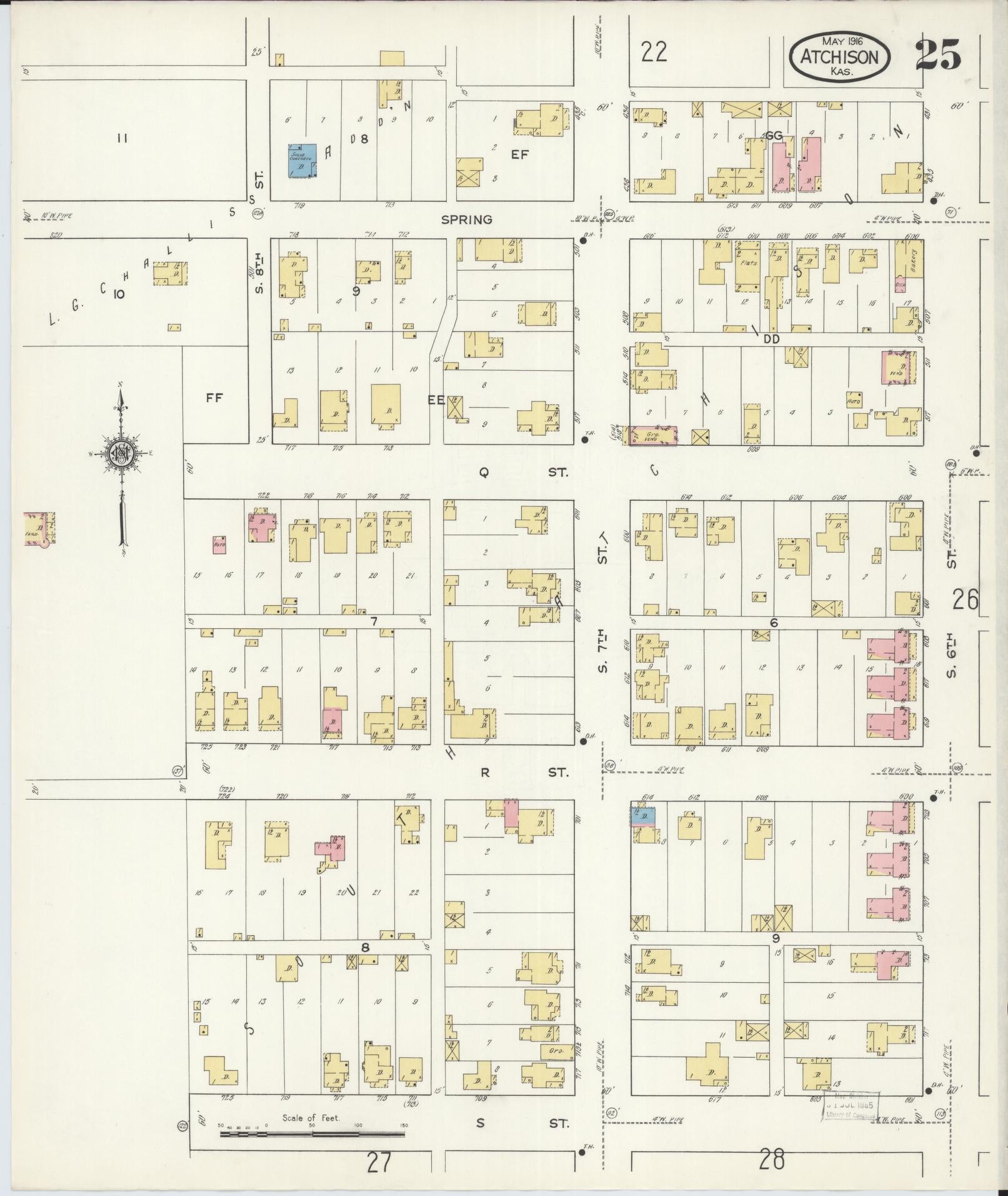 Sanborn Fire Insurance Map from Atchison, Atchison County, Kansas (1916), Sheet #0025 - Historic Sanborn Fire Insurance Map Print, vintage old map wall art, antique decor, genealogy gift, Kansas Kansas map