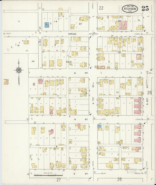 Sanborn Fire Insurance Map from Atchison, Atchison County, Kansas (1916), Sheet #0025 - Historic Sanborn Fire Insurance Map Print, vintage old map wall art, antique decor, genealogy gift, Kansas Kansas map