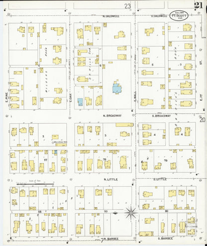Sanborn Fire Insurance Map from Fort Scott, Bourbon County, Kansas (1899), Sheet #0021 - Complete Map Set gallery image, historic Sanborn map, vintage wall art, Kansas Kansas