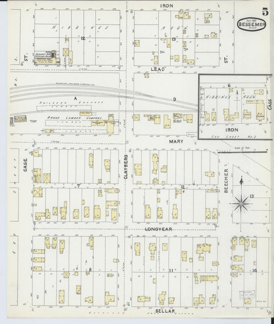 Sanborn Fire Insurance Map from Bessemer, Gogebic County, Michigan (1891), Sheet #0005 - Historic Sanborn Fire Insurance Map Print, vintage old map wall art, antique decor, genealogy gift, Michigan Michigan map