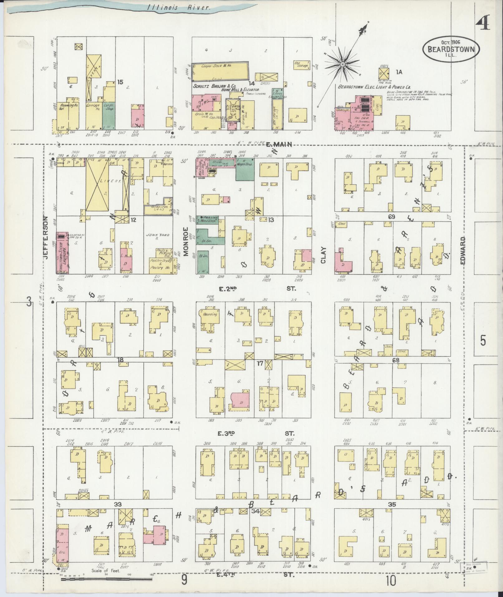 Sanborn Fire Insurance Map from Beardstown, Cass County, Illinois (1906), Sheet #0004 - Complete Map Set gallery image, historic Sanborn map, vintage wall art, Illinois Illinois