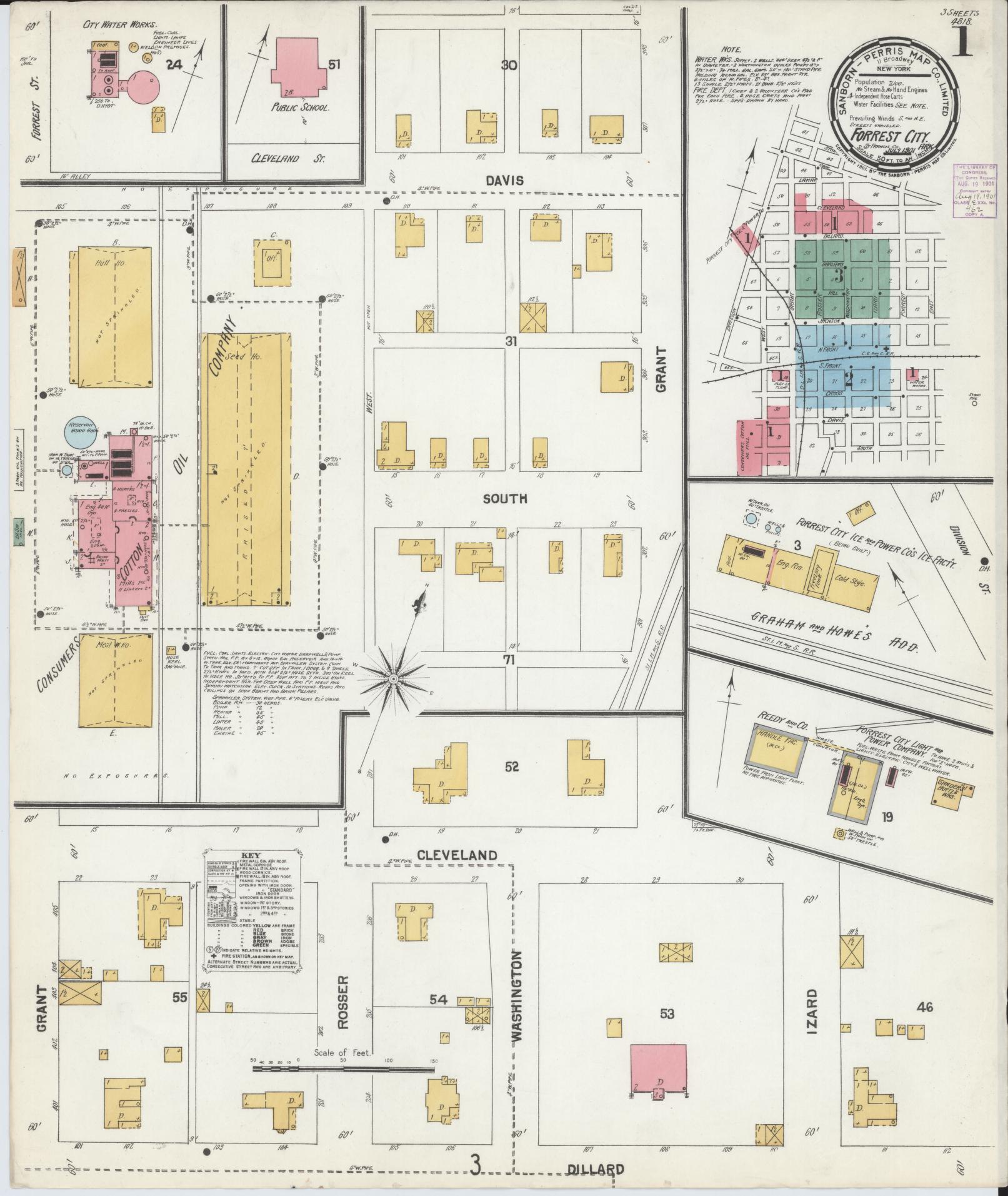 Sanborn Fire Insurance Map from Forrest City, Saint Francis County, Arkansas (1901), Sheet #0001 - Complete Map Set gallery image, historic Sanborn map, vintage wall art, Arkansas Arkansas