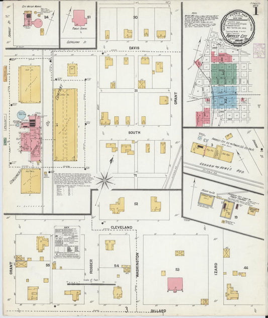 Sanborn Fire Insurance Map from Forrest City, Saint Francis County, Arkansas (1901), Sheet #0001 - Complete Map Set gallery image, historic Sanborn map, vintage wall art, Arkansas Arkansas