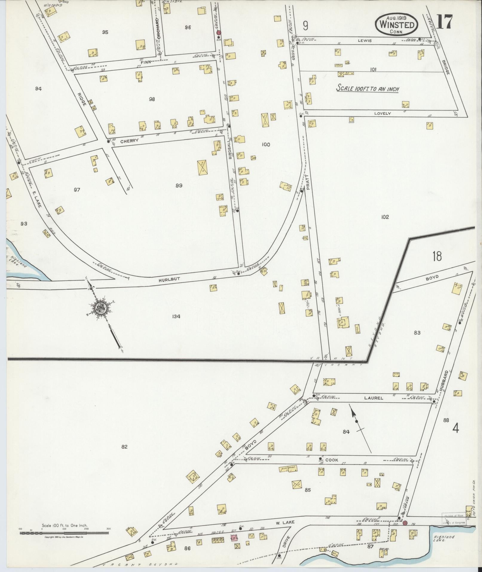 Sanborn Fire Insurance Map from Winsted, Litchfield County, Connecticut (1919), Sheet #0017 - Historic Sanborn Fire Insurance Map Print, vintage old map wall art, antique decor, genealogy gift, Connecticut Connecticut map