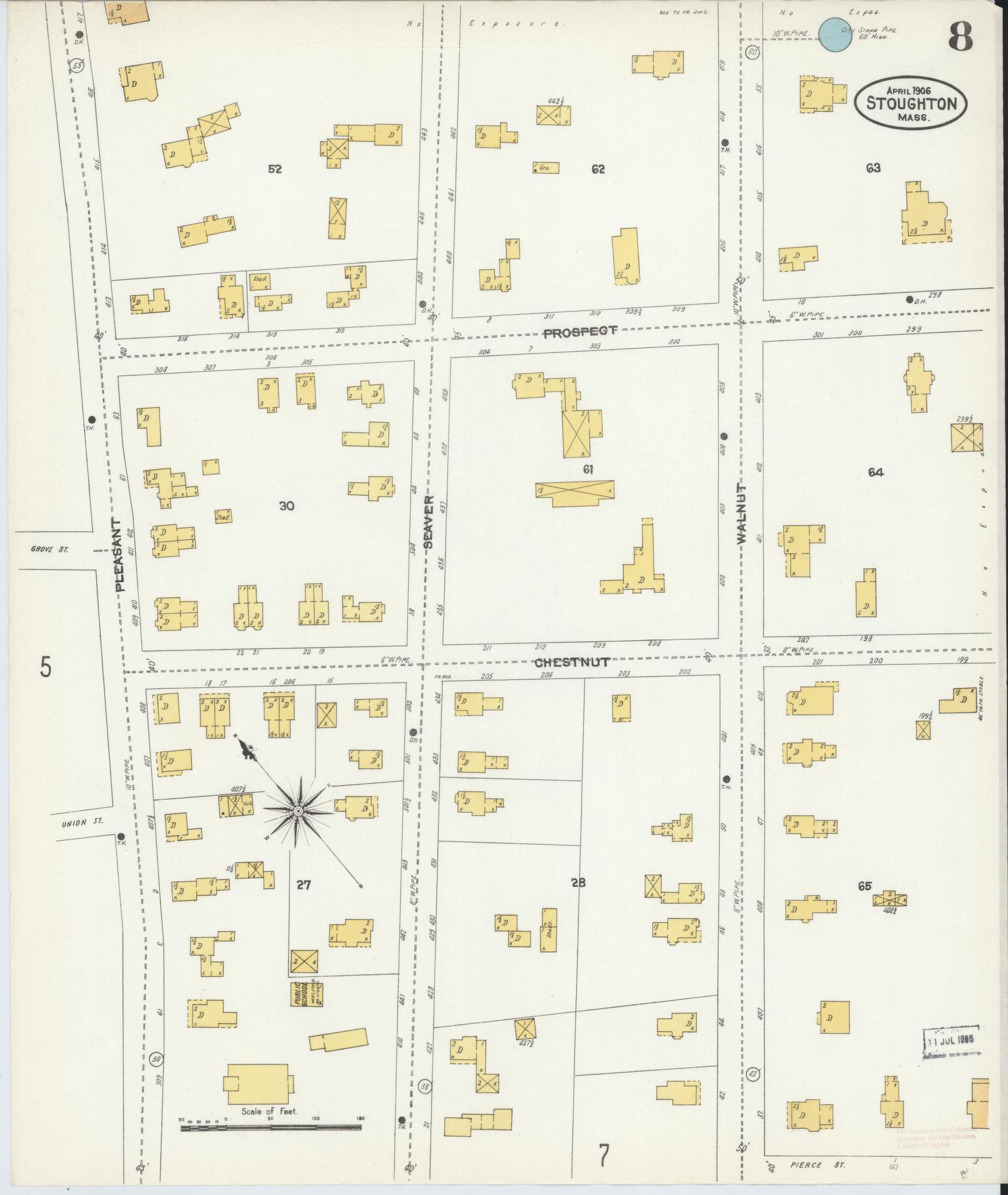 Sanborn Fire Insurance Map from Stoughton, Norfolk County, Massachusetts (1906), Sheet #0008 - Historic Sanborn Fire Insurance Map Print, vintage old map wall art, antique decor, genealogy gift, Massachusetts Massachusetts map