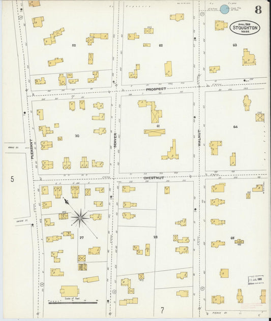 Sanborn Fire Insurance Map from Stoughton, Norfolk County, Massachusetts (1906), Sheet #0008 - Historic Sanborn Fire Insurance Map Print, vintage old map wall art, antique decor, genealogy gift, Massachusetts Massachusetts map