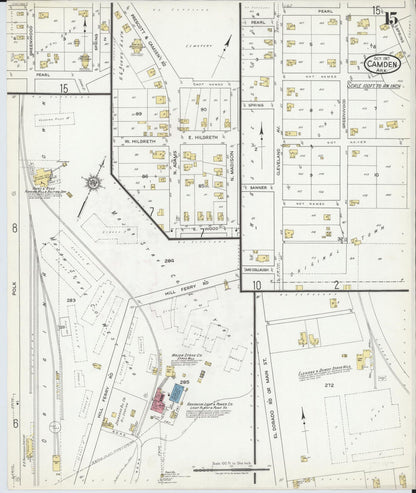 Sanborn Fire Insurance Map from Camden, Ouachita County, Arkansas (1917), Sheet #0015 - Complete Map Set gallery image, historic Sanborn map, vintage wall art, Arkansas Arkansas