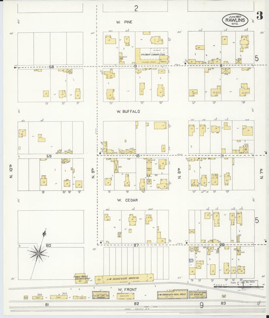 Sanborn Fire Insurance Map from Rawlins, Carbon County, Wyoming (1907), Sheet #0003 - Historic Sanborn Fire Insurance Map Print, vintage old map wall art, antique decor, genealogy gift, Wyoming Wyoming map