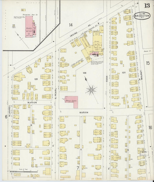Sanborn Fire Insurance Map from Bridgeton, Cumberland County, New Jersey (1896), Sheet #0013 - Historic Sanborn Fire Insurance Map Print, vintage old map wall art, antique decor, genealogy gift, New Jersey New Jersey map