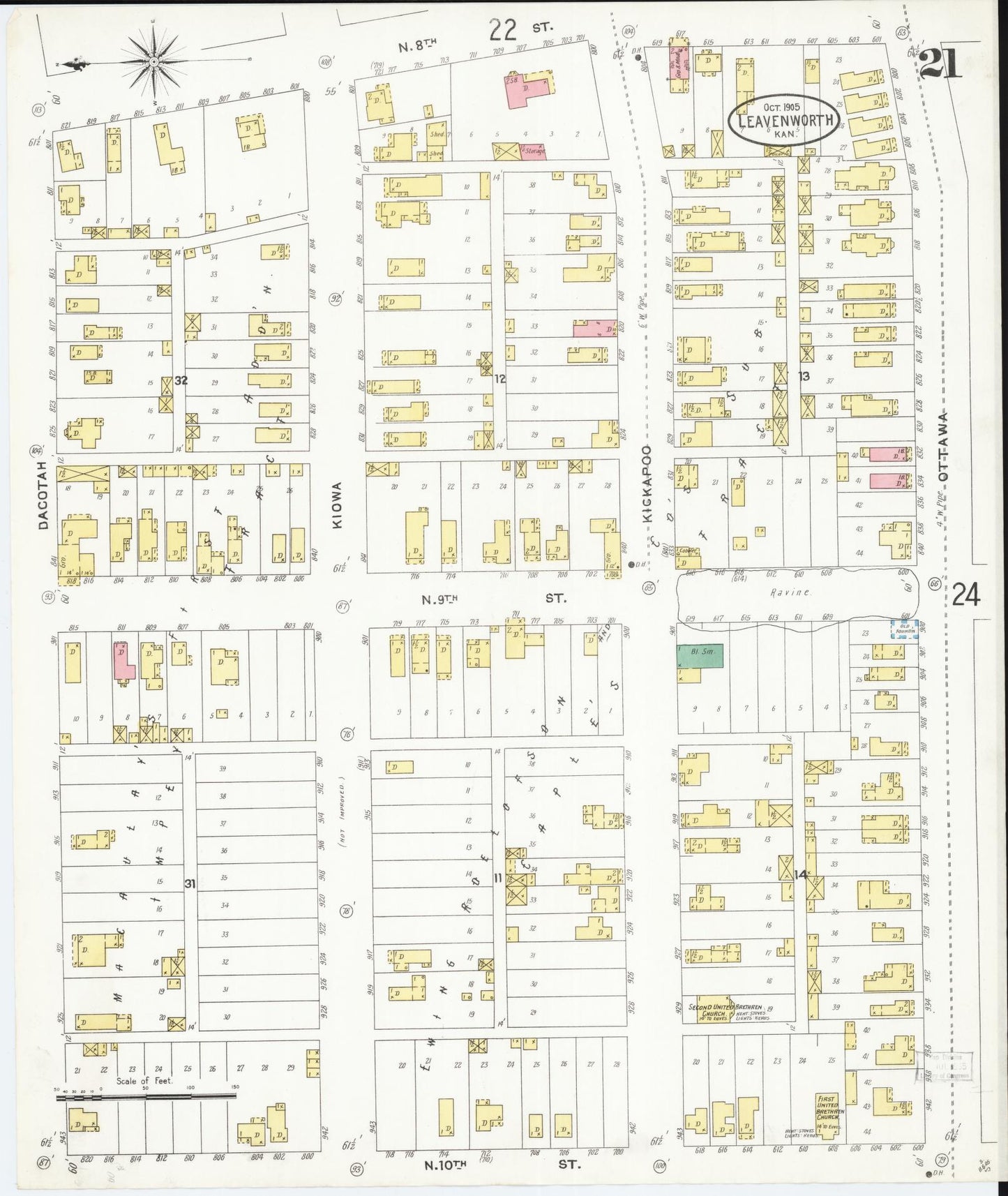 Sanborn Fire Insurance Map from Leavenworth, Leavenworth County, Kansas (1905), Sheet #0022 - Complete Map Set gallery image, historic Sanborn map, vintage wall art, Kansas Kansas