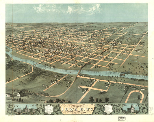 Bird's eye view of Iowa City, Johnson Co., Iowa 1868. (1868) – Historic Bird’s-Eye View Panorama Print