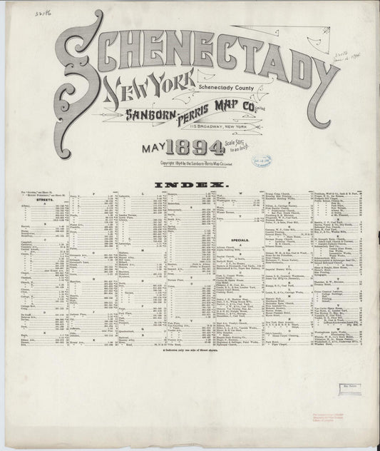 Sanborn Fire Insurance Map from Schenectady, Schenectady County, New York (1894), Sheet #0001 - Historic Sanborn Fire Insurance Map Print, vintage old map wall art, antique decor, genealogy gift, New York New York map