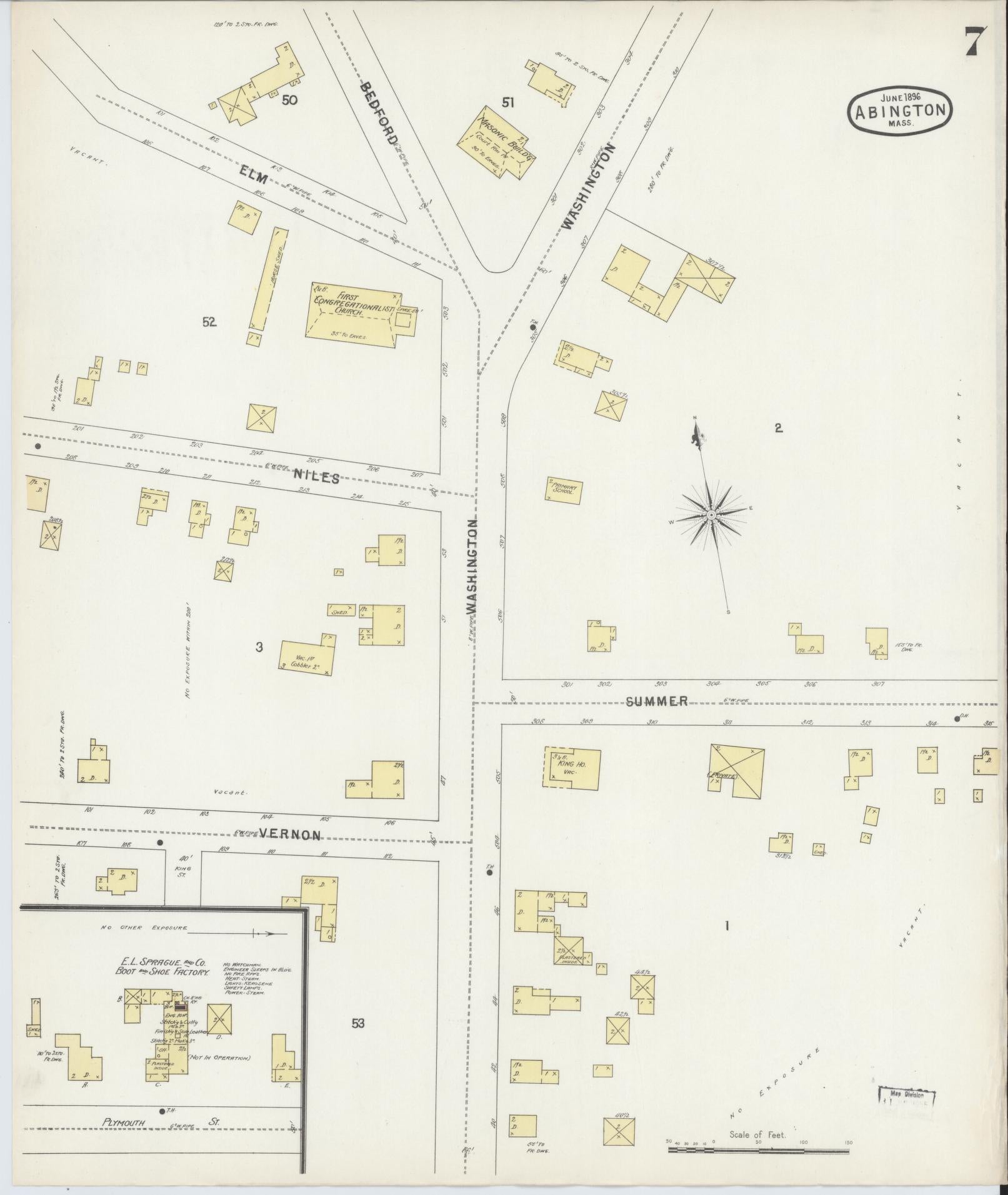 Sanborn Fire Insurance Map from Abington, Plymouth County, Massachusetts (1896), Sheet #0007 - Complete Map Set gallery image, historic Sanborn map, vintage wall art, Massachusetts Massachusetts