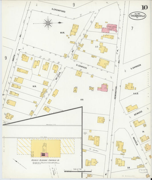 Sanborn Fire Insurance Map from Thomasville, Thomas County, Georgia (1900), Sheet #0010 - Historic Sanborn Fire Insurance Map Print, vintage old map wall art, antique decor, genealogy gift, Georgia Georgia map