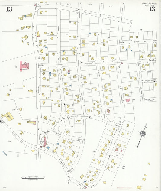 Sanborn Fire Insurance Map from Lexington, Middlesex County, Massachusetts (1935), Sheet #0013 - Historic Sanborn Fire Insurance Map Print, vintage old map wall art, antique decor, genealogy gift, Massachusetts Massachusetts map