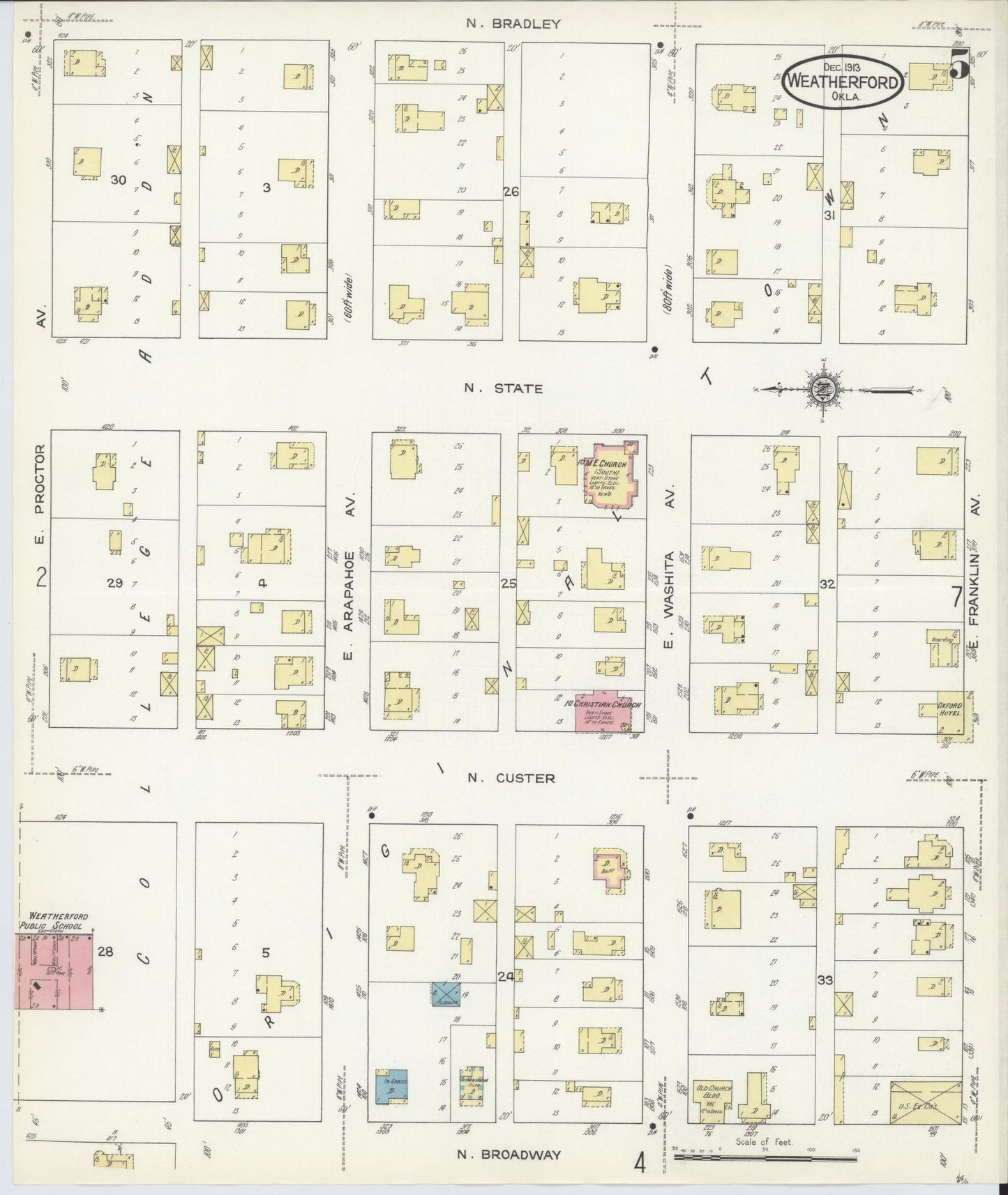 Sanborn Fire Insurance Map from Weatherford, Custer County, Oklahoma (1913), Sheet #0005 - Complete Map Set gallery image, historic Sanborn map, vintage wall art, Oklahoma Oklahoma