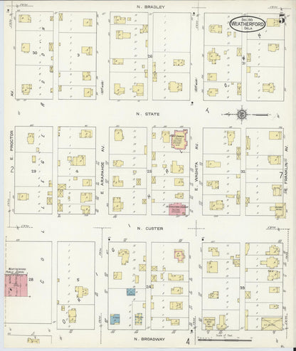 Sanborn Fire Insurance Map from Weatherford, Custer County, Oklahoma (1913), Sheet #0005 - Complete Map Set gallery image, historic Sanborn map, vintage wall art, Oklahoma Oklahoma