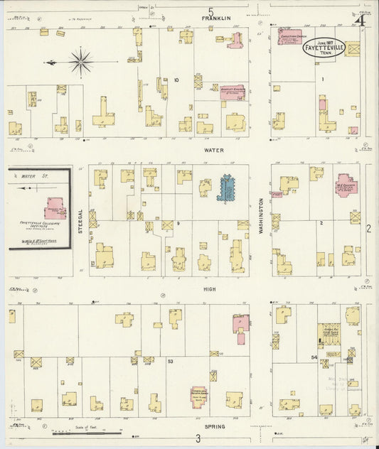 Sanborn Fire Insurance Map from Fayetteville, Lincoln County, Tennessee (1907), Sheet #0004 - Historic Sanborn Fire Insurance Map Print, vintage old map wall art, antique decor, genealogy gift, Tennessee Tennessee map