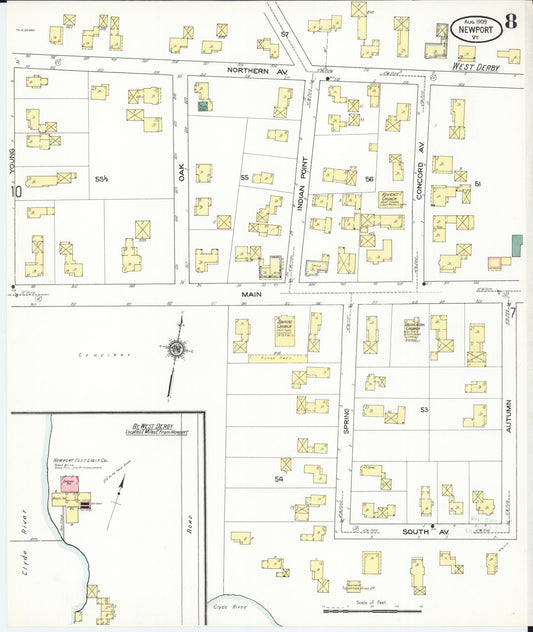 Sanborn Fire Insurance Map from Newport, Orleans County, Vermont (1909), Sheet #0008 - Historic Sanborn Fire Insurance Map Print, vintage old map wall art, antique decor, genealogy gift, Vermont Vermont map