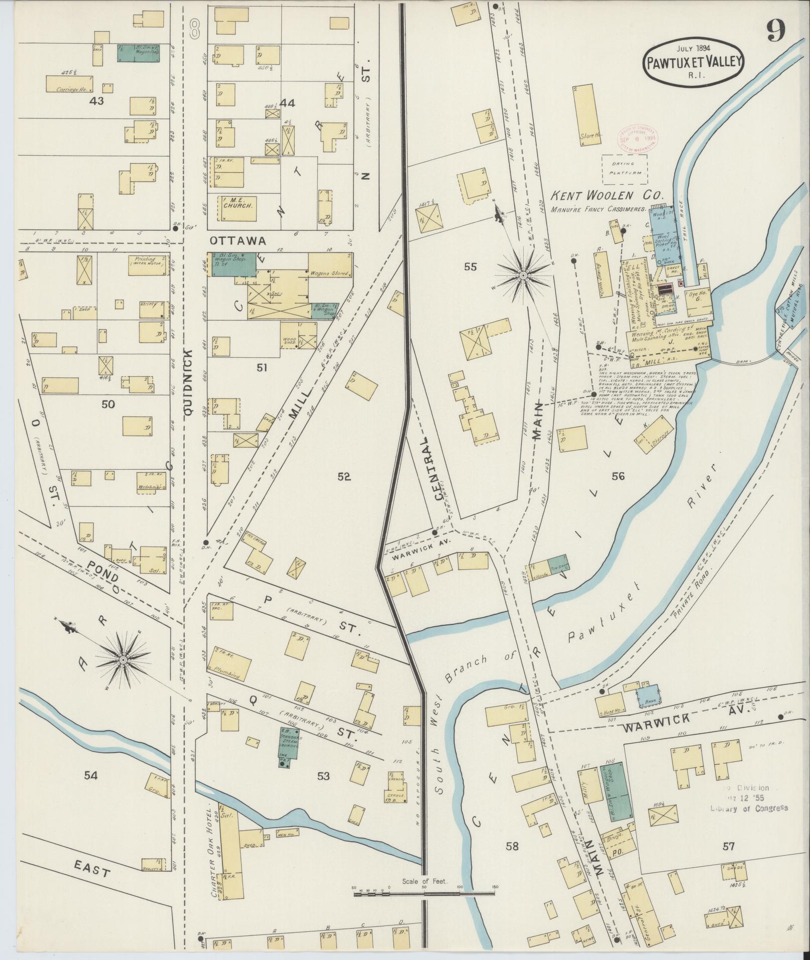 Sanborn Fire Insurance Map from Pawtuxet Valley, Kent and Providence Counties, Rhode Island (1894), Sheet #0009 - Historic Sanborn Fire Insurance Map Print, vintage old map wall art, antique decor, genealogy gift, Washington Washington map