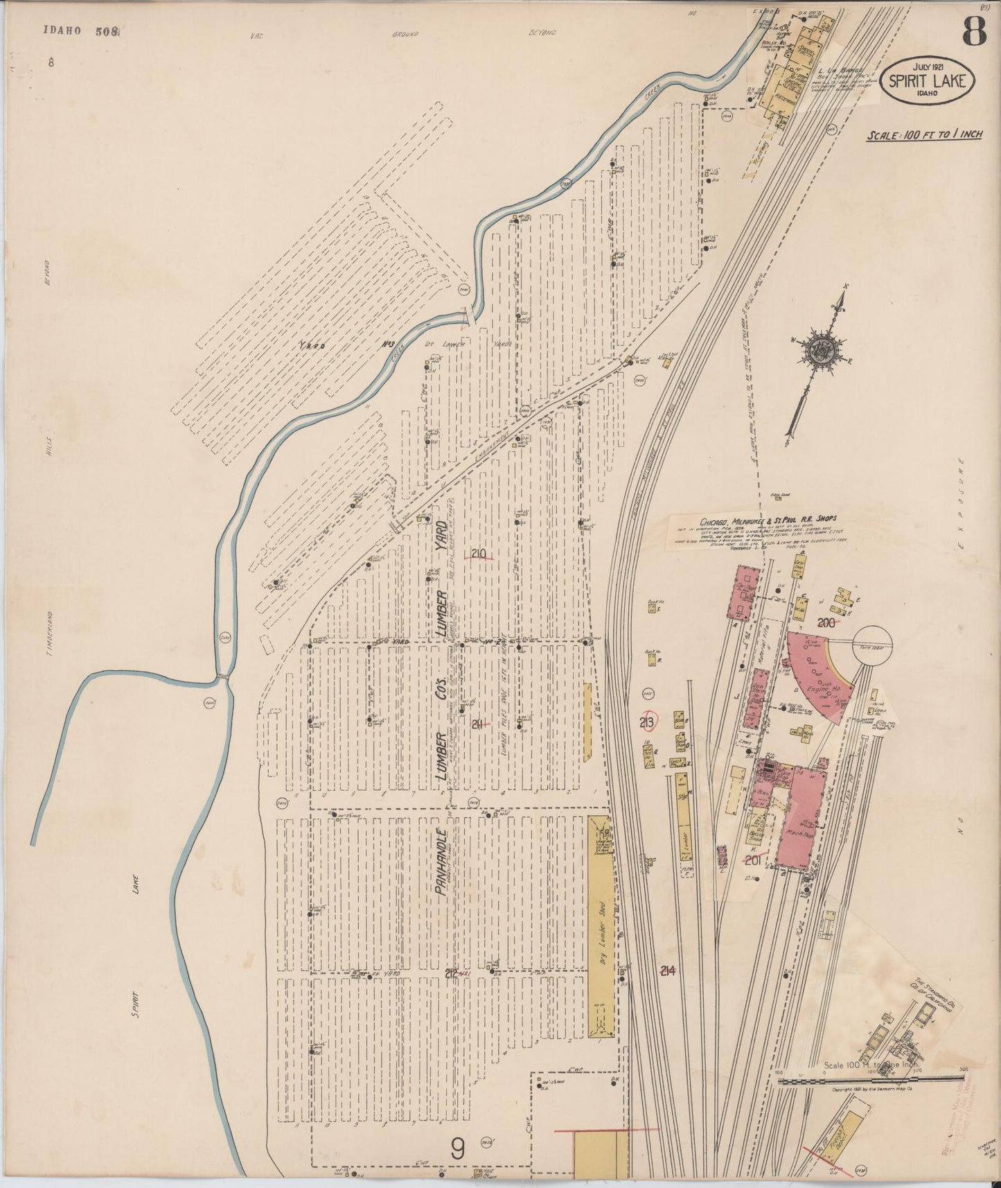 Sanborn Fire Insurance Map from Spirit Lake, Kootenai County, Idaho (1932), Sheet #0008 - Complete Map Set gallery image, historic Sanborn map, vintage wall art, Idaho Idaho