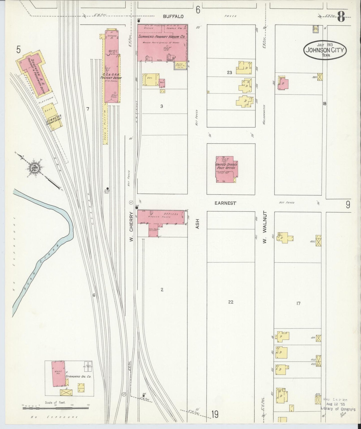 Sanborn Fire Insurance Map from Johnson City, Washington County, Tennessee (1913), Sheet #0008 - Complete Map Set gallery image, historic Sanborn map, vintage wall art, Tennessee Tennessee