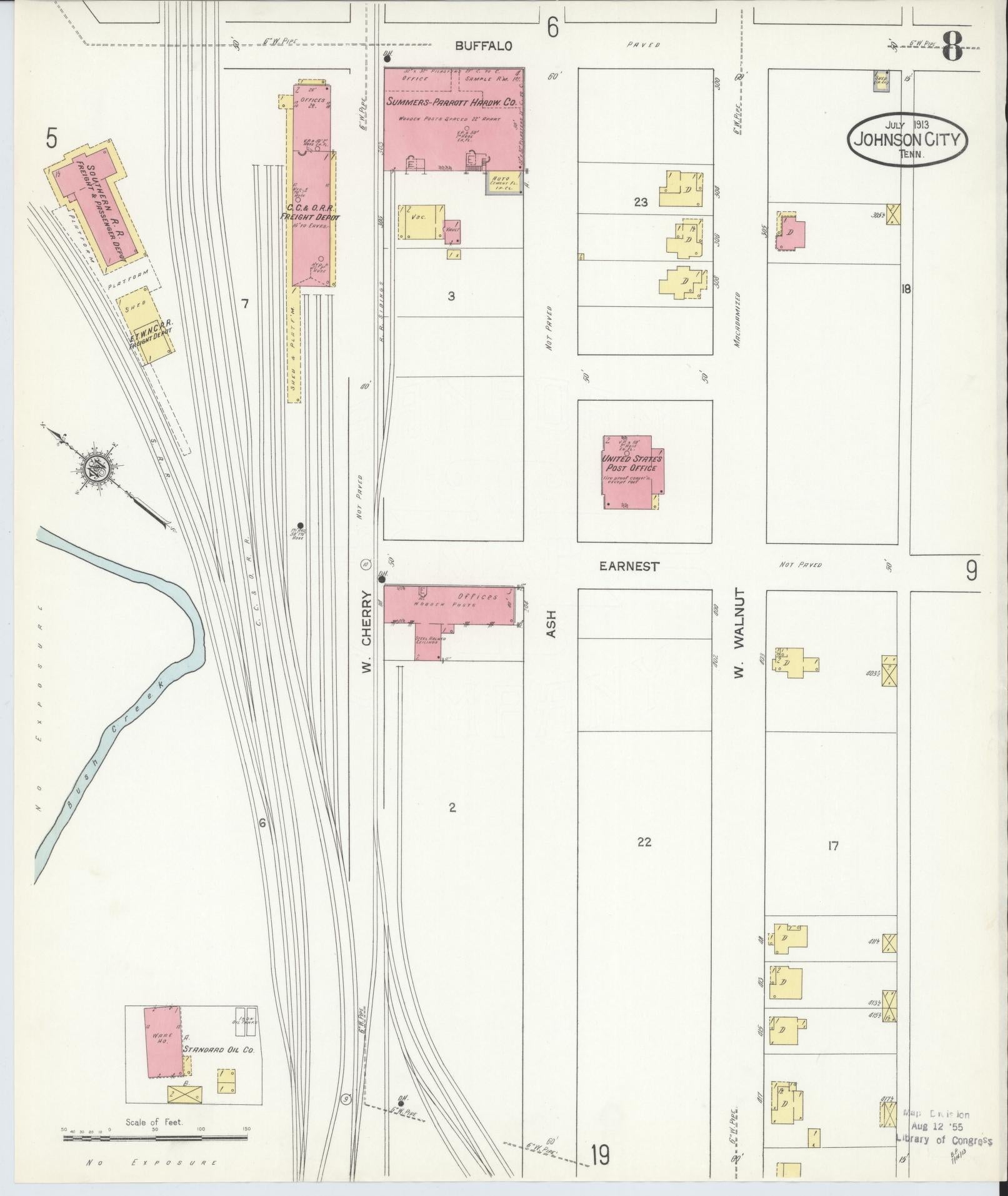 Sanborn Fire Insurance Map from Johnson City, Washington County, Tennessee (1913), Sheet #0008 - Complete Map Set gallery image, historic Sanborn map, vintage wall art, Tennessee Tennessee