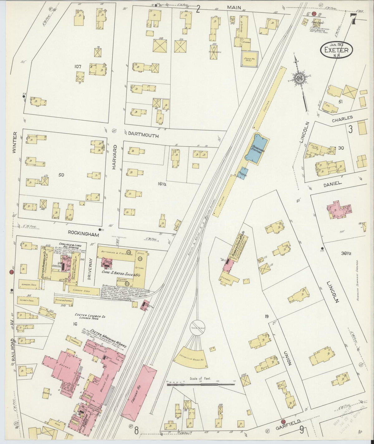 Sanborn Fire Insurance Map from Exeter, Rockingham County, New Hampshire (1913), Sheet #0007 - Complete Map Set gallery image, historic Sanborn map, vintage wall art, New Hampshire New Hampshire