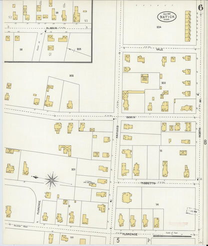 Sanborn Fire Insurance Map from Natick, Middlesex County, Massachusetts (1904), Sheet #0006 - Historic Sanborn Fire Insurance Map Print, vintage old map wall art, antique decor, genealogy gift, Massachusetts Massachusetts map