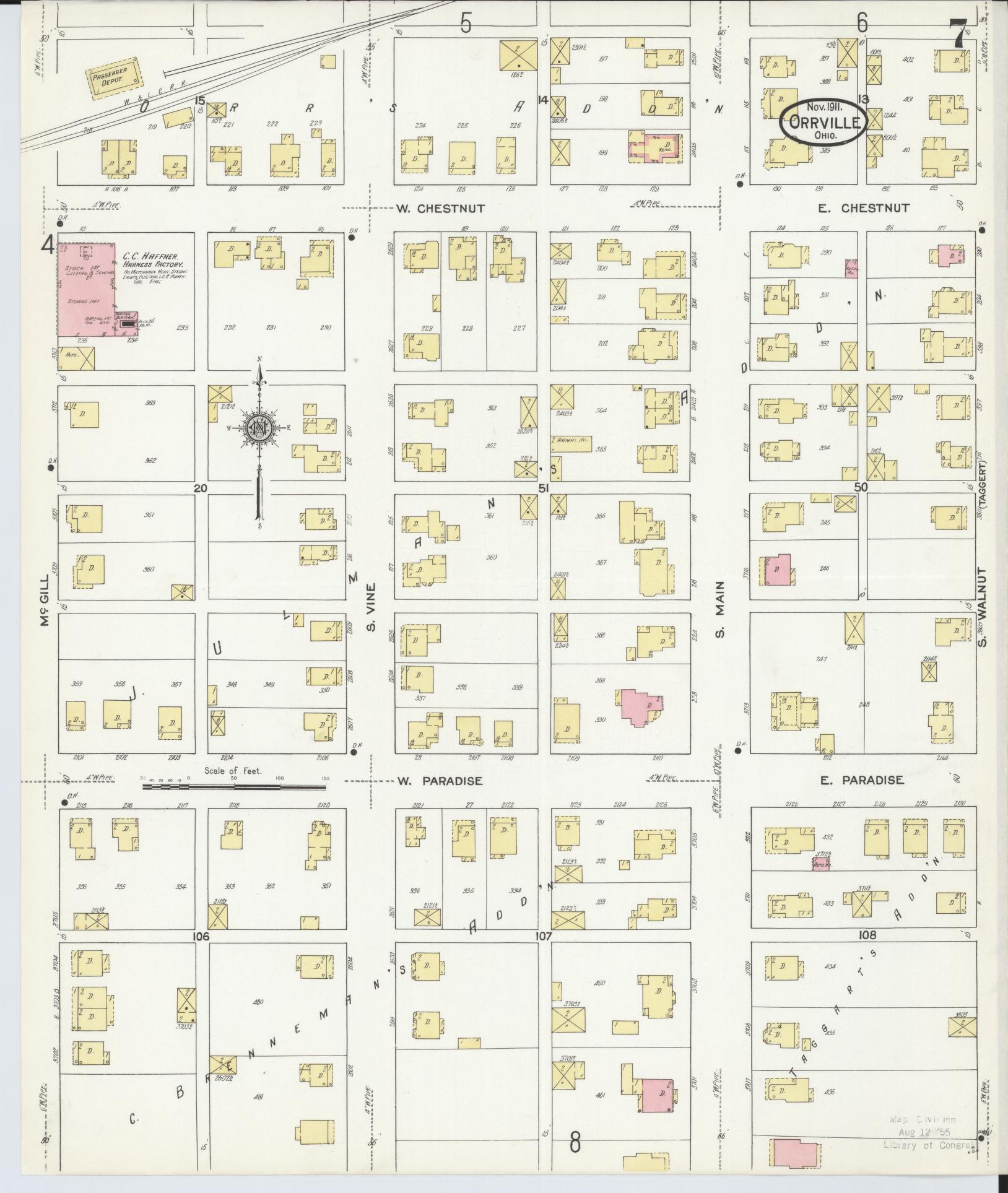 Sanborn Fire Insurance Map from Orrville, Wayne County, Ohio (1911), Sheet #0007 - Complete Map Set gallery image, historic Sanborn map, vintage wall art, Ohio Ohio