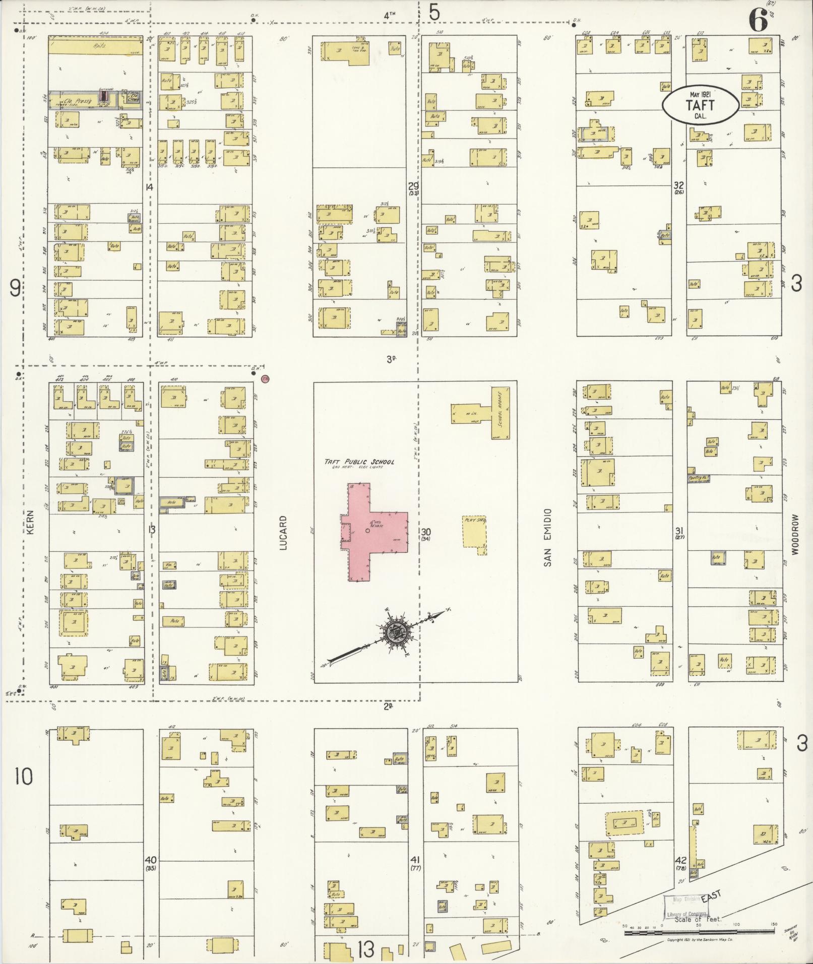 Sanborn Fire Insurance Map from Taft, Kern County, California (1921), Sheet #0006 - Complete Map Set gallery image, historic Sanborn map, vintage wall art, California California