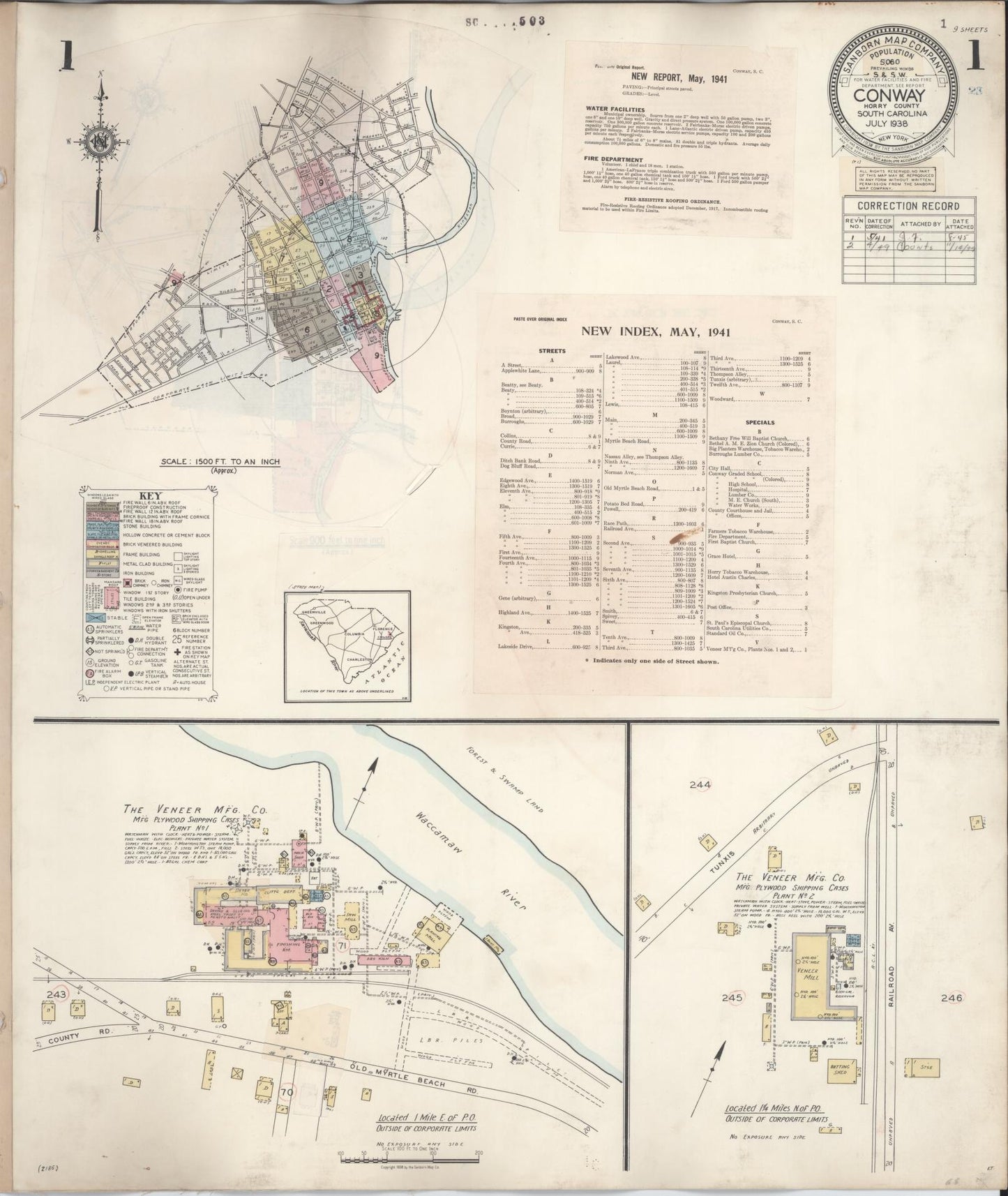 Sanborn Fire Insurance Map from Conway, Horry County, South Carolina (1949), Sheet #0001 - Historic Sanborn Fire Insurance Map Print, vintage old map wall art, antique decor, genealogy gift, South Carolina South Carolina map