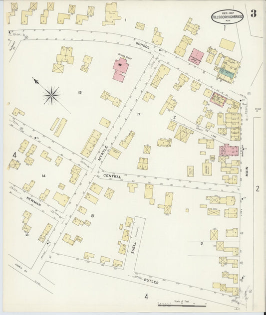 Sanborn Fire Insurance Map from Hillsborough Bridge, Hillsborough County, New Hampshire (1907), Sheet #0003 - Historic Sanborn Fire Insurance Map Print, vintage old map wall art, antique decor, genealogy gift, New Hampshire New Hampshire map