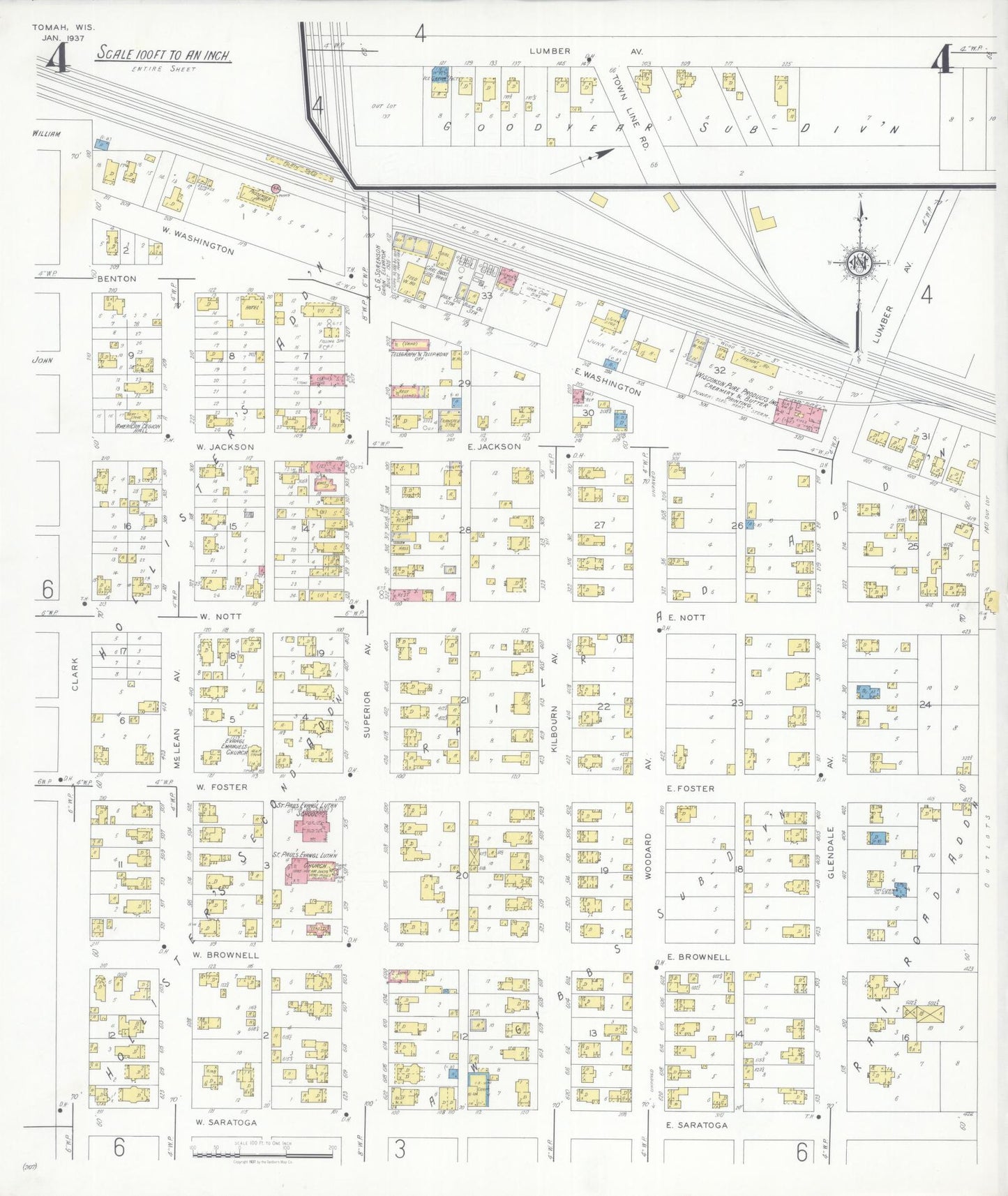 Sanborn Fire Insurance Map from Tomah, Monroe County, Wisconsin (1937), Sheet #0004 - Complete Map Set gallery image, historic Sanborn map, vintage wall art, Wisconsin Wisconsin