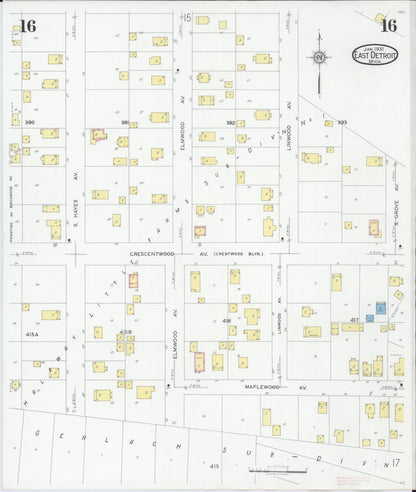 Sanborn Fire Insurance Map from East Detroit, Macomb County, Michigan (1931), Sheet #0016 - Historic Sanborn Fire Insurance Map Print, vintage old map wall art, antique decor, genealogy gift, Michigan Michigan map
