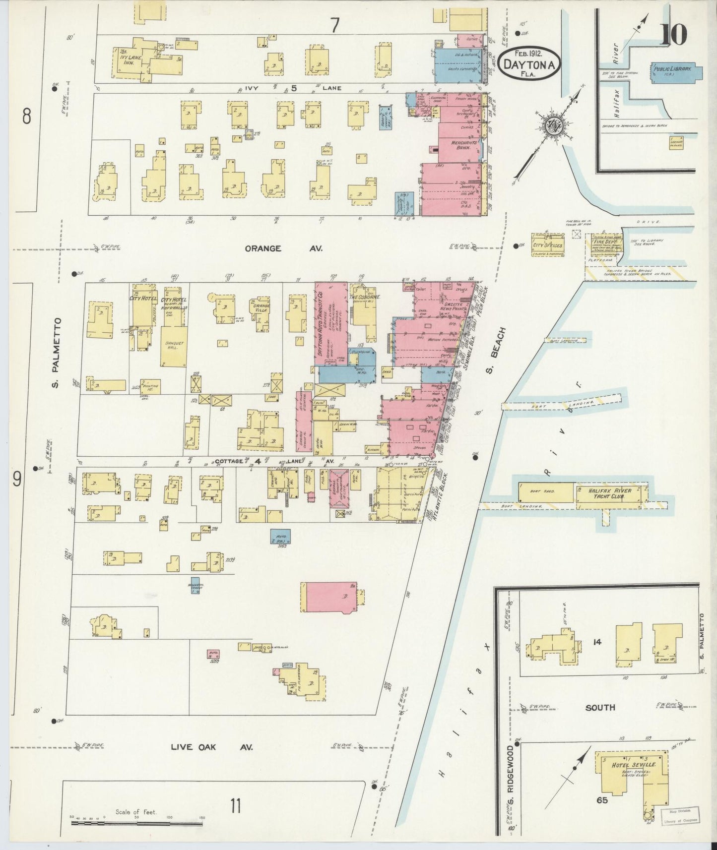 Sanborn Fire Insurance Map from Daytona, Volusia County, Florida (1912), Sheet #0010 - Complete Map Set gallery image, historic Sanborn map, vintage wall art, Florida Florida