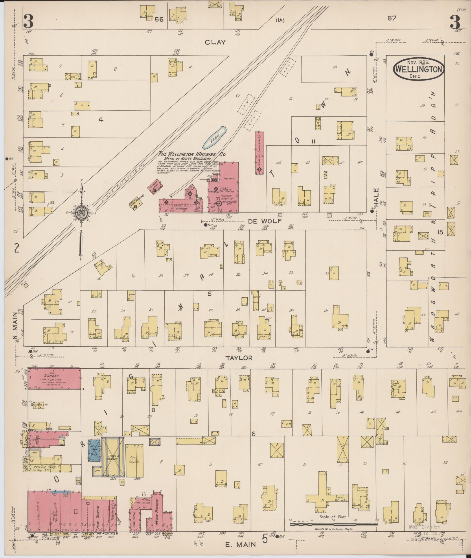 Sanborn Fire Insurance Map from Wellington, Lorain County, Ohio (1922), Sheet #0003 - Complete Map Set gallery image, historic Sanborn map, vintage wall art, Ohio Ohio