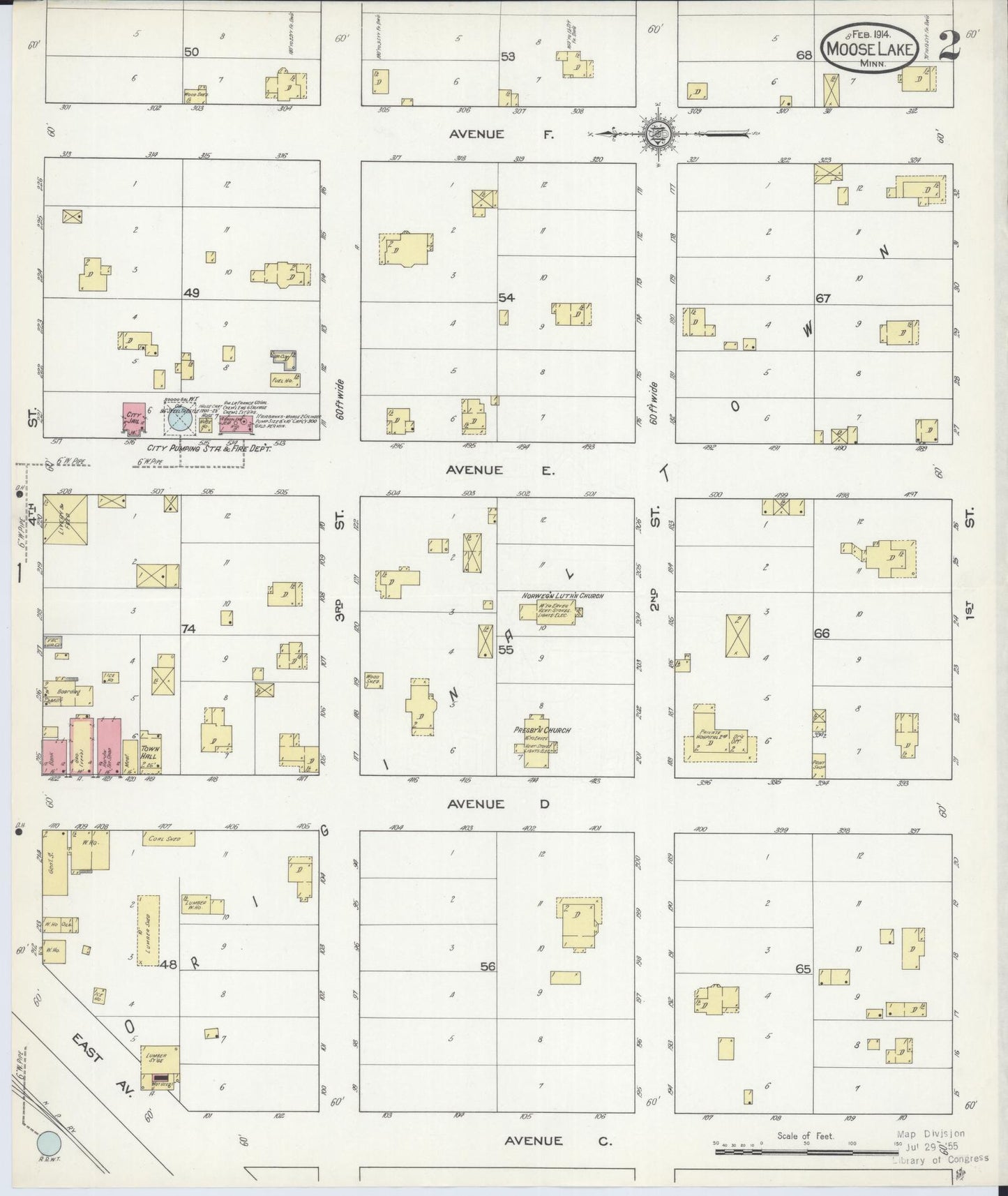 Sanborn Fire Insurance Map from Moose Lake, Carlton County, Minnesota (1914), Sheet #0002 - Complete Map Set gallery image, historic Sanborn map, vintage wall art, Minnesota Minnesota